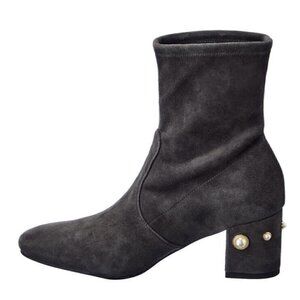 Stuart Weitzman Ankle Bootie Womens 8 Gray Suede Siggy 60 Pearl‎ Suede New $695